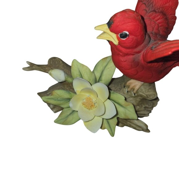 Cardinal Bird on Tree w Flower VTG 80's Lefton Figurine - Picture 2 of 8